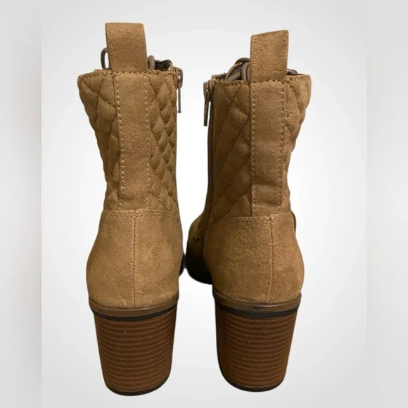 Women’s Dorsett Tan Lace Up Quilted Boots block Heel | White Mountain NWOB - Picture 5 of 10